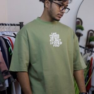 “Life f*ced up” Aqua-Green Drop Shoulder Tee