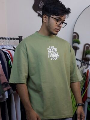 “Life f*ced up” Aqua-Green Drop Shoulder Tee