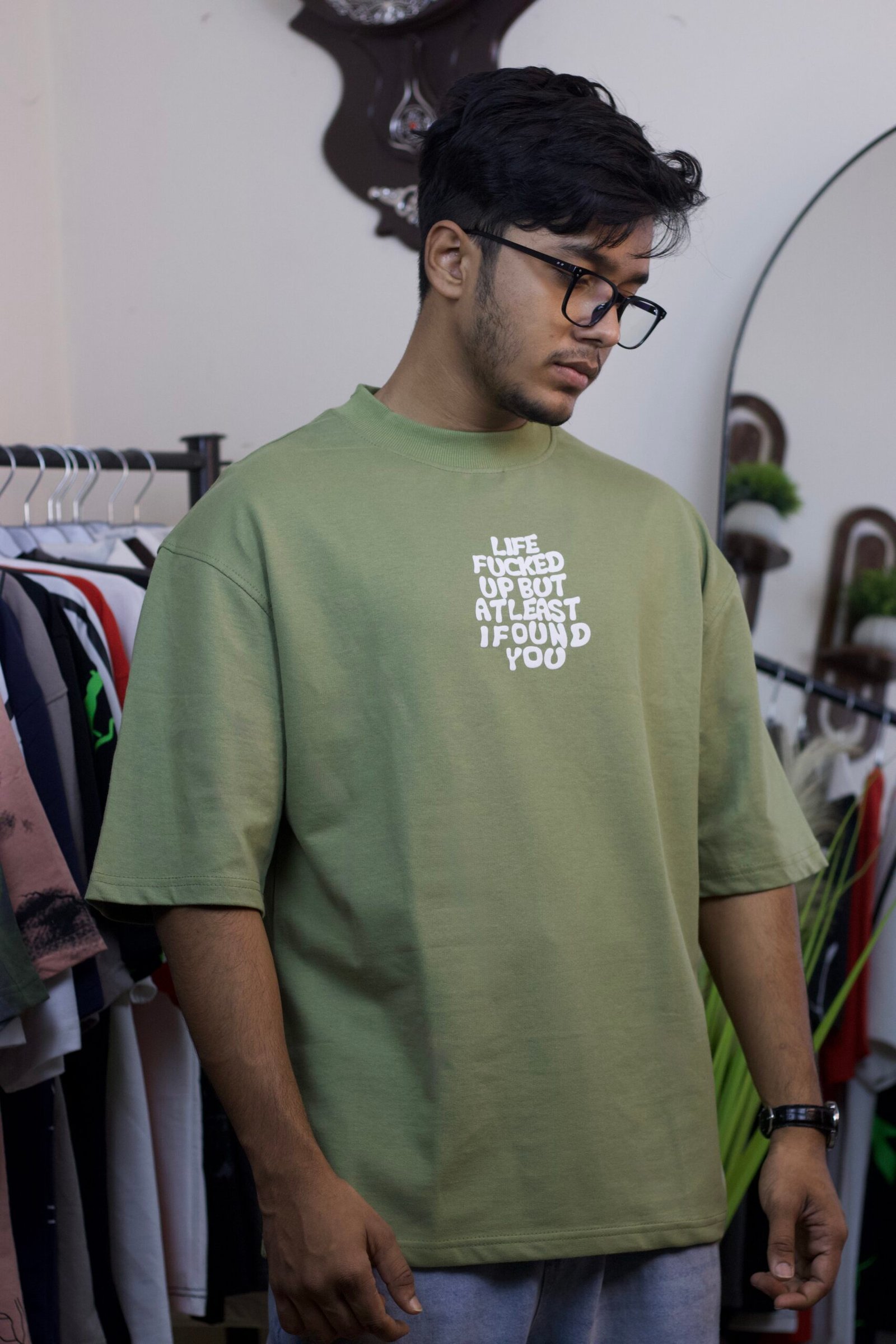 “Life f*ced up” Aqua-Green Drop Shoulder Tee