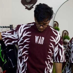 Men's War Print Maroon Oversize T-Shirt
