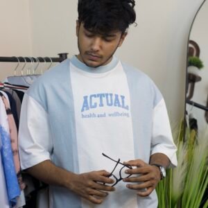 Actual drop shoulder tee white & sky blue