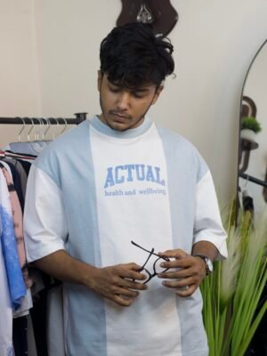 Actual drop shoulder tee white & sky blue