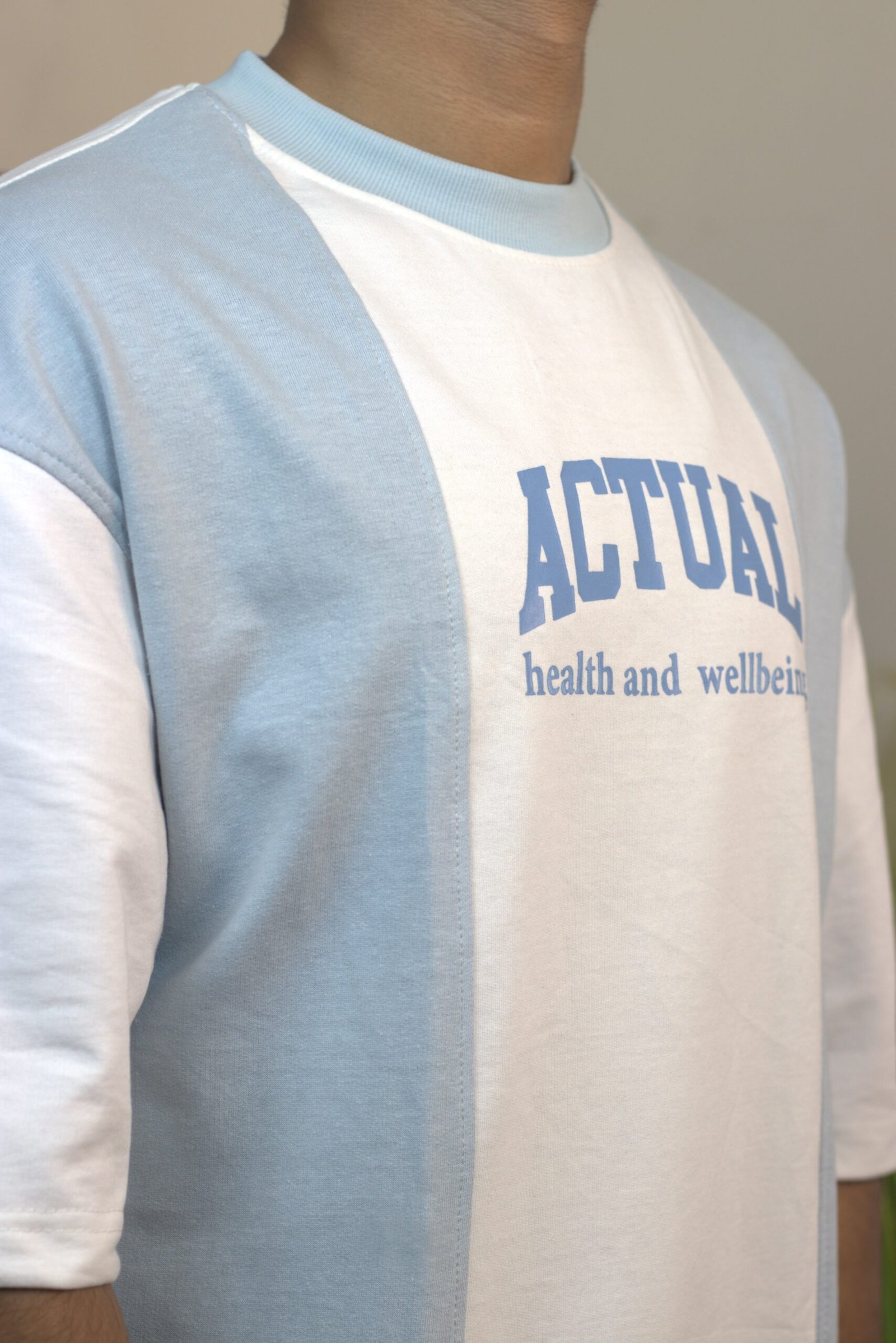 Actual drop shoulder tee white & sky blue - Image 2
