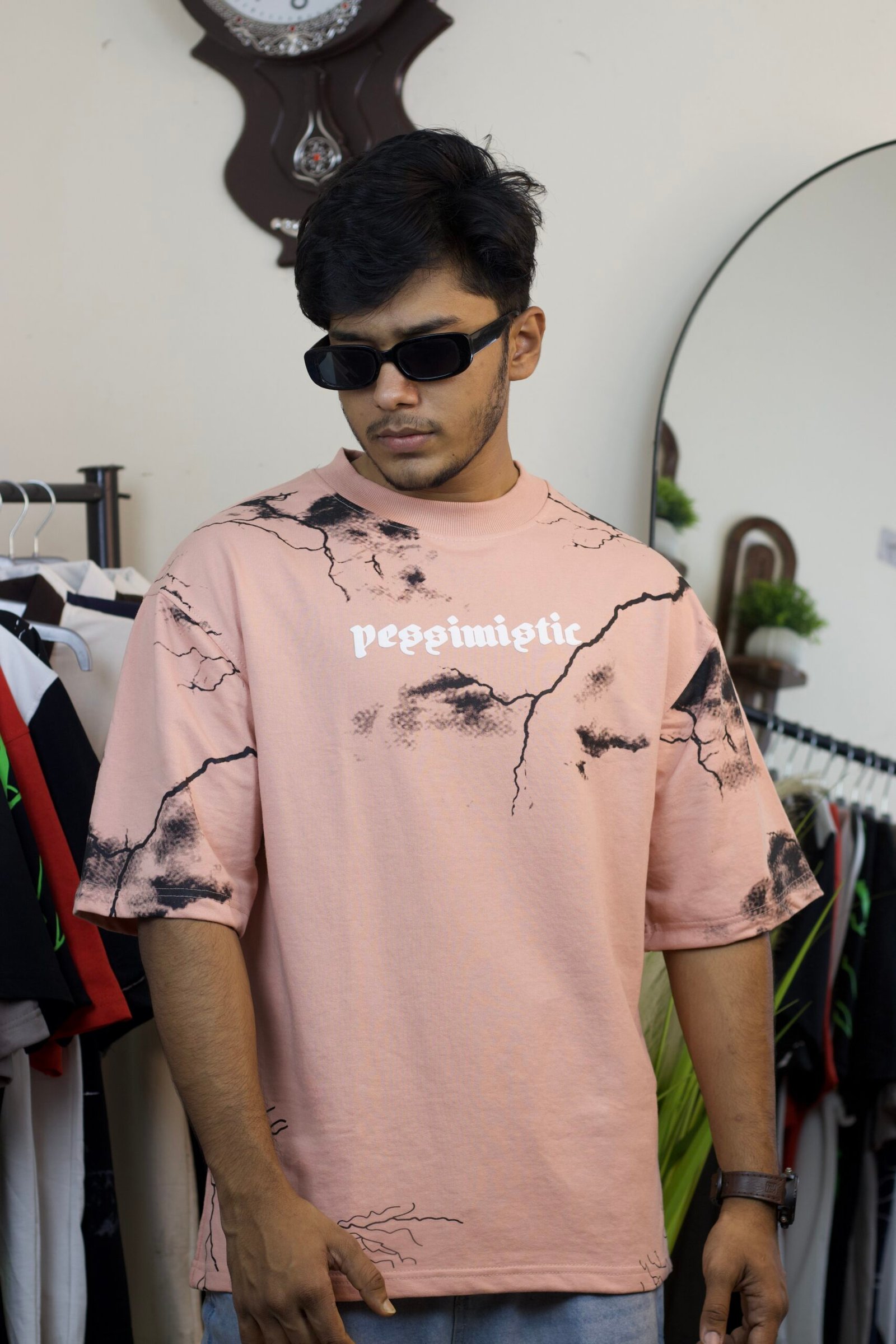 Pessimistic drop shoulder baby pink t-shirt