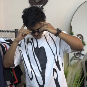 Abstract black & white drop shoulder t-shirt