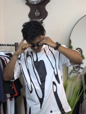Abstract black & white drop shoulder t-shirt
