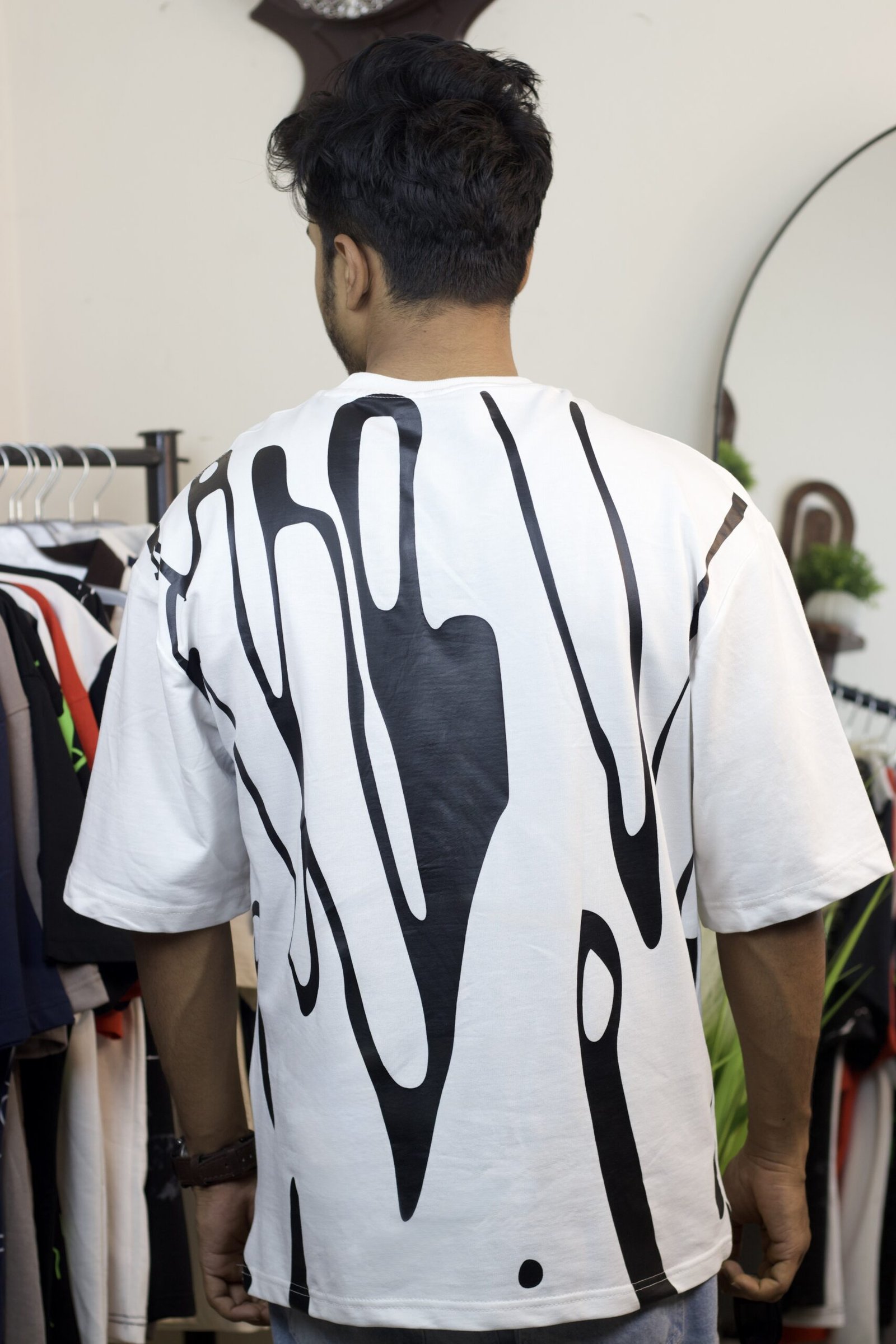 Abstract black & white drop shoulder t-shirt - Image 2