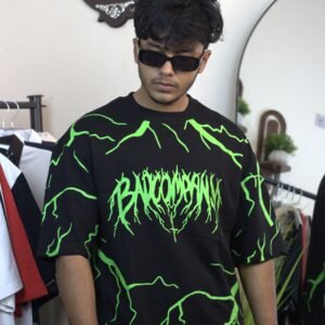 Thunder storm drop shoulder t-shirt black & green colour