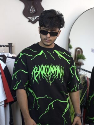 Thunder storm drop shoulder t-shirt black & green colour