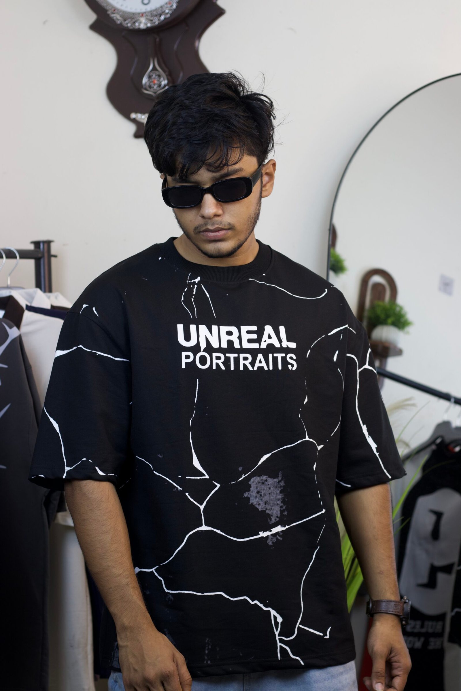 Unreal Portraits drop shoulder black t-shirt - Image 3