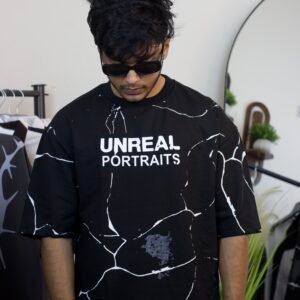 Unreal Portraits drop shoulder black t-shirt