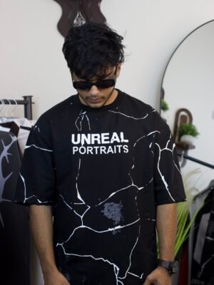 Unreal Portraits drop shoulder black t-shirt