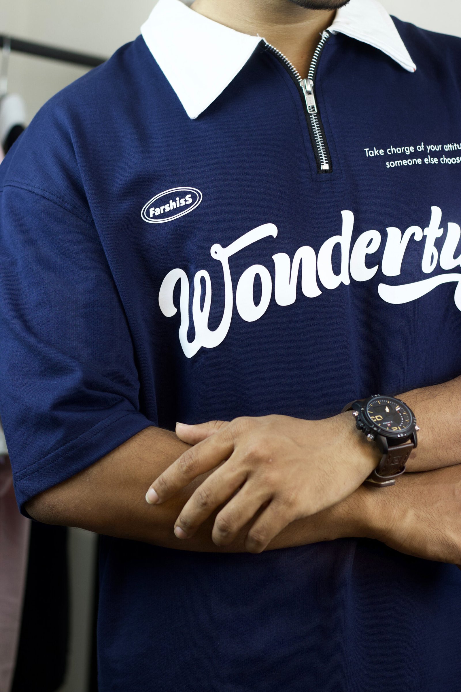 Oversized navy blue polo shirt - Image 2