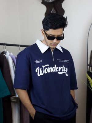 Oversized navy blue polo shirt