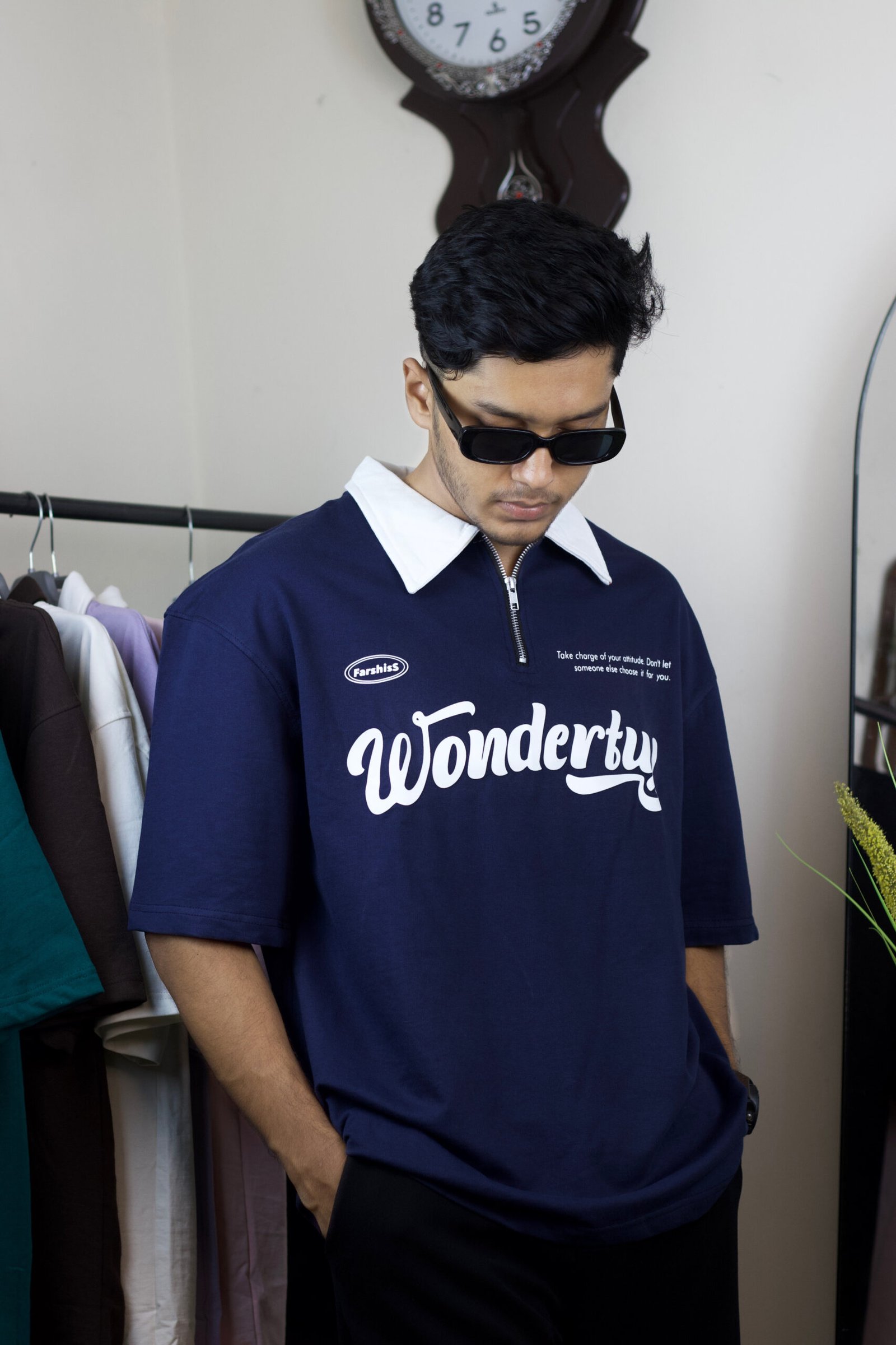 Oversized navy blue polo shirt