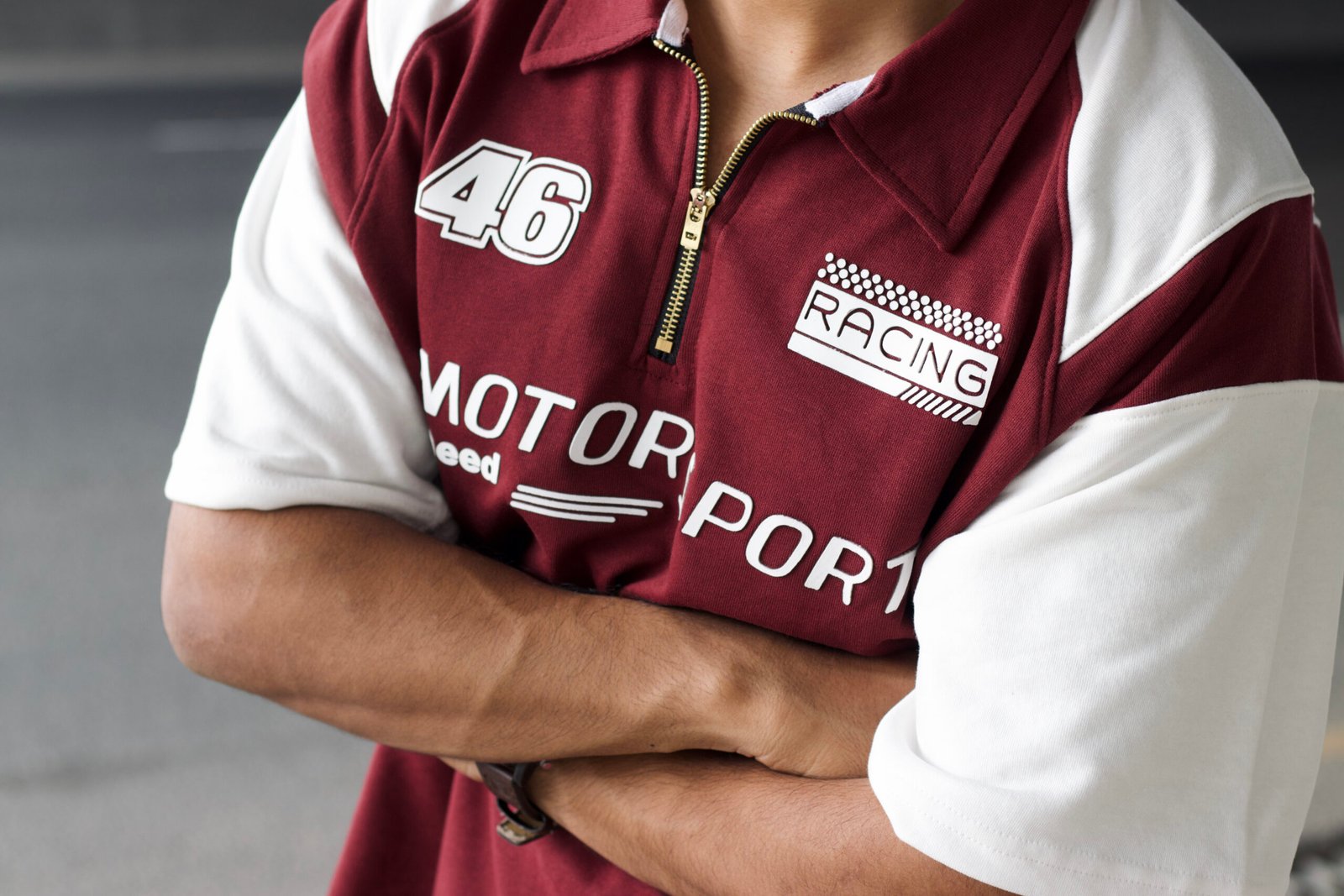 MOTOR SPORT Oversized polo shirt (Dark Maroon and off white) - Image 3