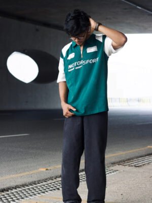 MOTOR SPORT Oversized polo shirt (Petrol Green and off white)