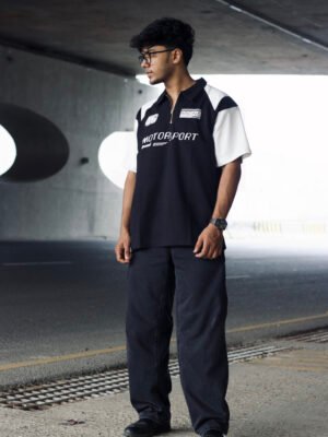 MOTOR SPORT Oversized polo shirt (Black and off white)