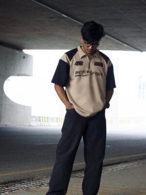 MOTOR SPORT Oversized polo shirt (Khaki and Black)
